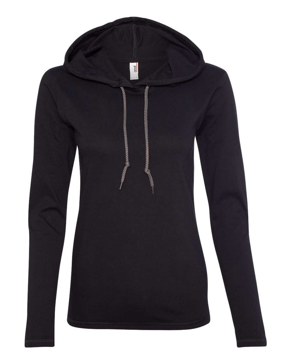 Anvil Ladies Lightweight Long-Sleeve Hooded T-Shirt, Small, BLACK/DARK GREY