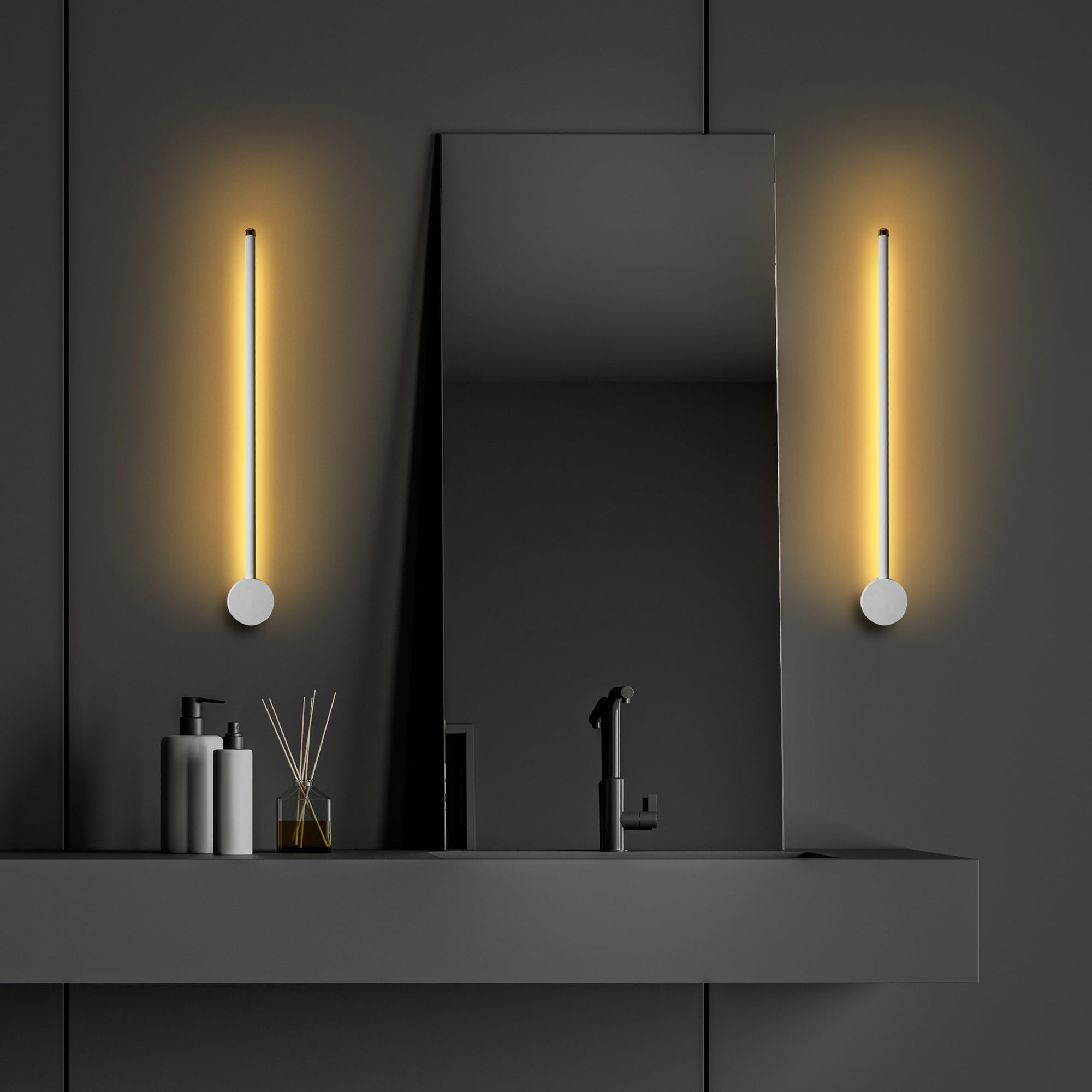 Elegante lámpara de pared blanca, cuerpo de metal, 62 cm de ancho, 10 cm de altura, 7 cm de profundidad, LED SMD de 8 W, 3000 K, diseño moderno para iluminación en casa y oficina