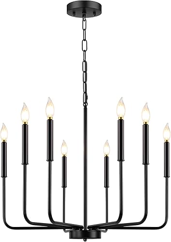 Miniatura 8 de Candelabro negro, 6 luces modernas de granja para accesorios de iluminación de comedor, iluminación industrial rústica colgante de vela para