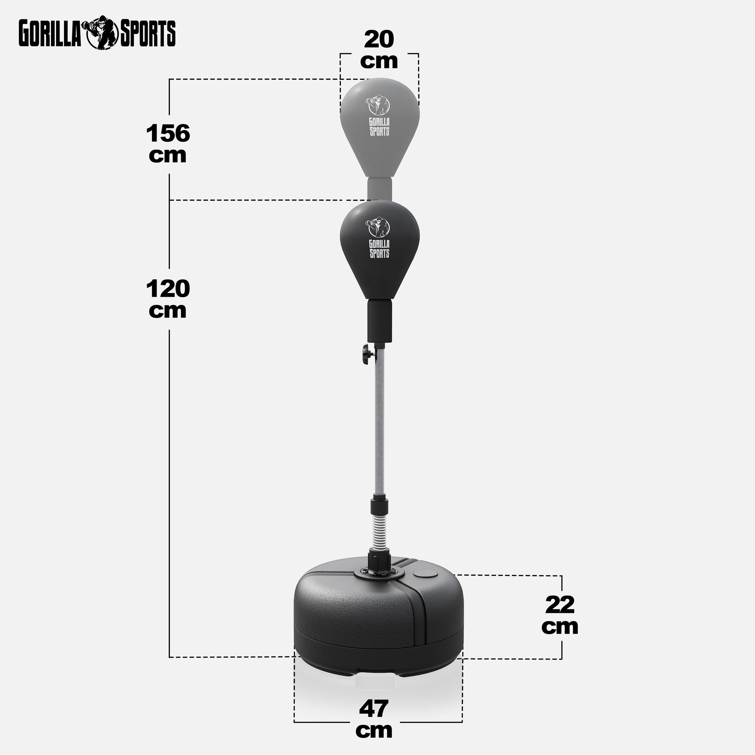 GORILLA SPORTS® Punching Ball - Regolabile: 120-156 cm, per Sabbia o Acqua, Salvaspazio - Pungiball Boxe, Fun Punch, Palla, Sacco da Terra Adulti, Allenamento, Pugilato, Punchball, Adulti