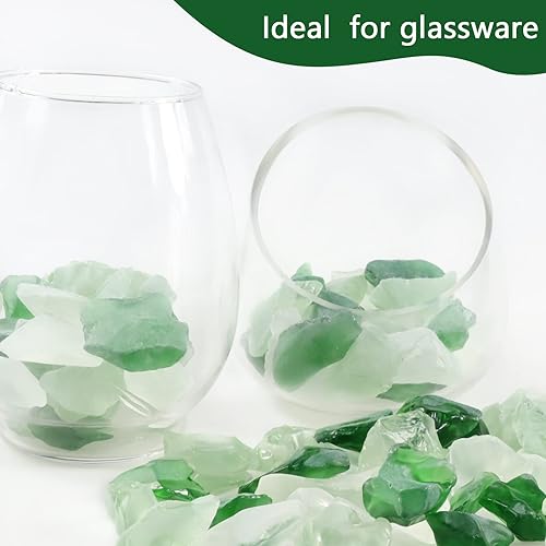 Miniatura 9 de Piedras preciosas de vidrio verde esmeralda de 10 libras, canicas de vidrio plano y vidrio esmerilado mezclado con verde, ideal para acuarios,