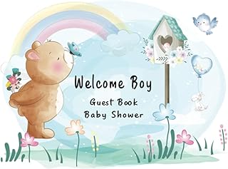 Welcome Boy Guest Book Baby Shower: Guestbook Gift Tracker Log and Keepsake Pages Cover Glossy Bear Picture Design For Boys