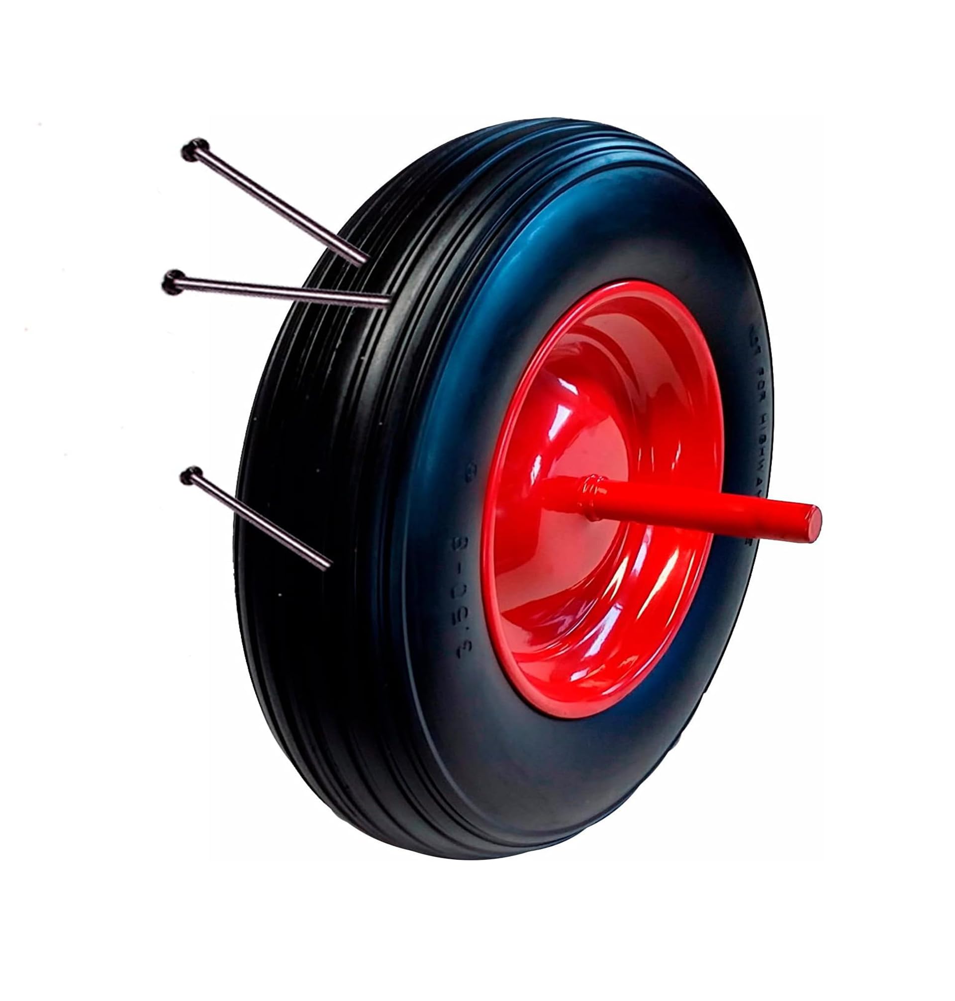Solid Wheelbarrow Wheel 3.50-8 | With Metal Axle | Impuncture Wheel | Steel Core | Shock Resistant | For Construction Trolleys | Designed For All Types Of Terrains | 36 Cm Diameter