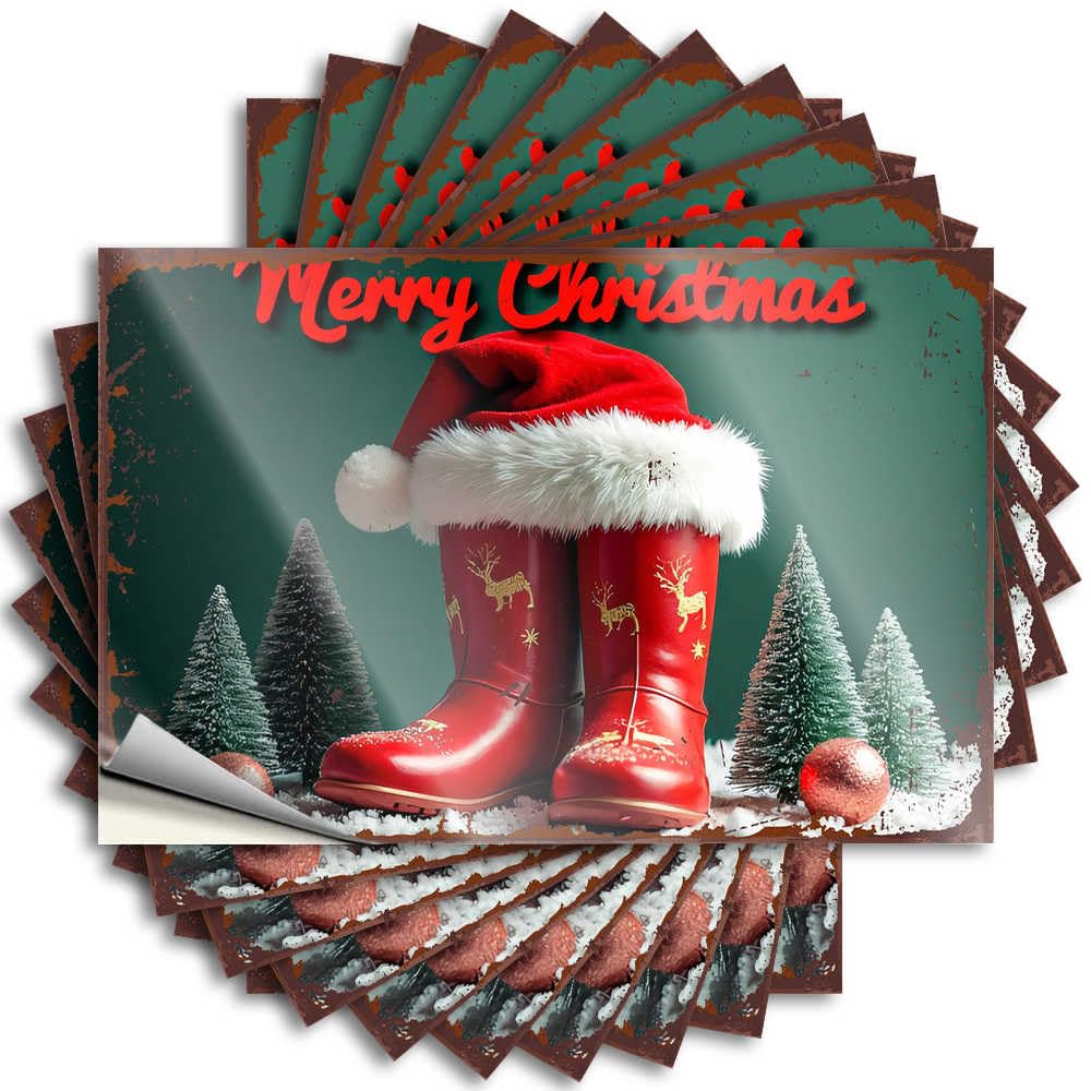 Room Stuff Decal - Motivational Birthday Garage Red Boots with Santa Hat: A Festive Christmas Scene(12X18CM)
