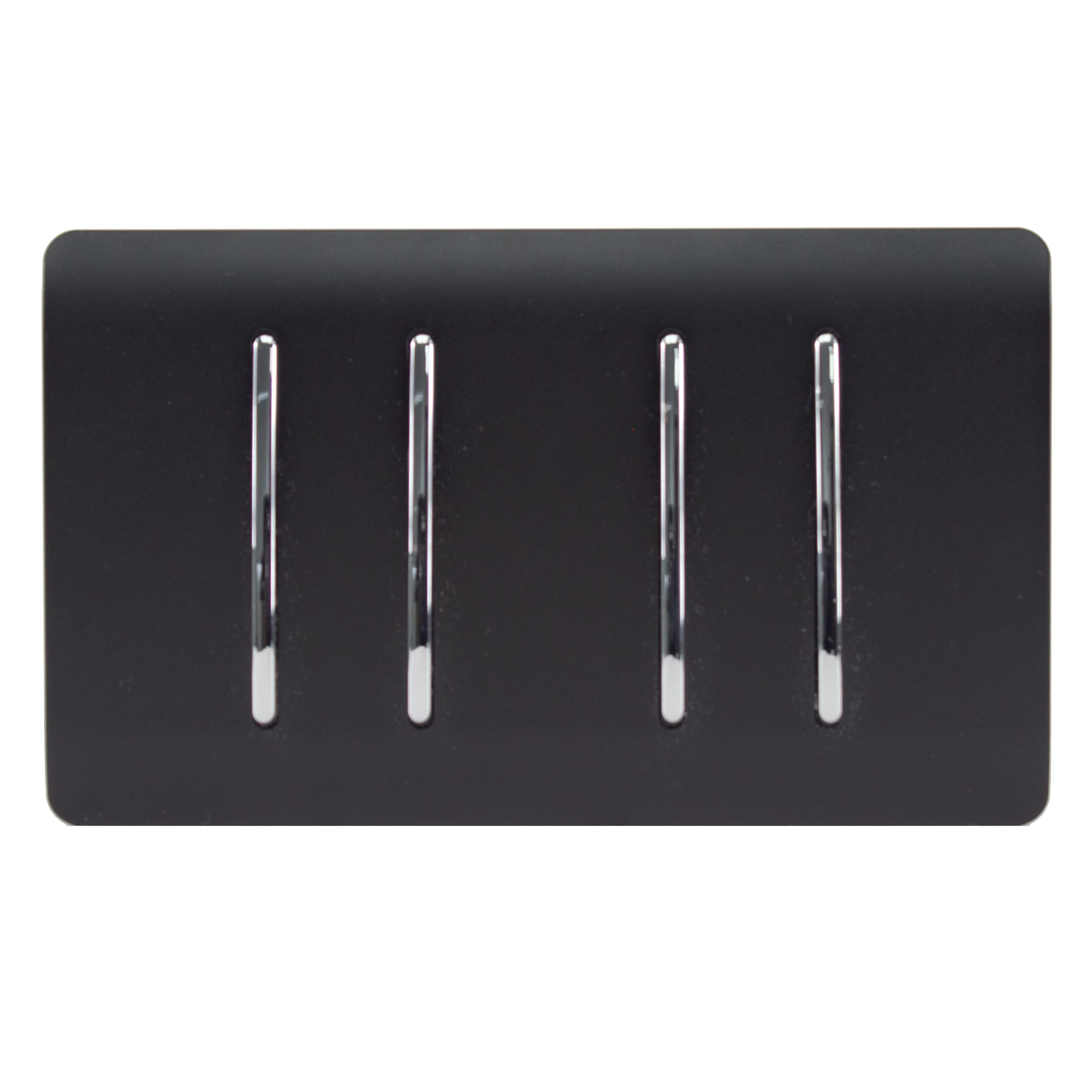 Trendi 4 Gang 2 way 240V Screwless Raised Front Twin Plate Plastic Artistic Modern Glossy 10 Amp Chrome Rocker Quad Electrical Wall Light Switch Matt Black - ART-SS44MBK