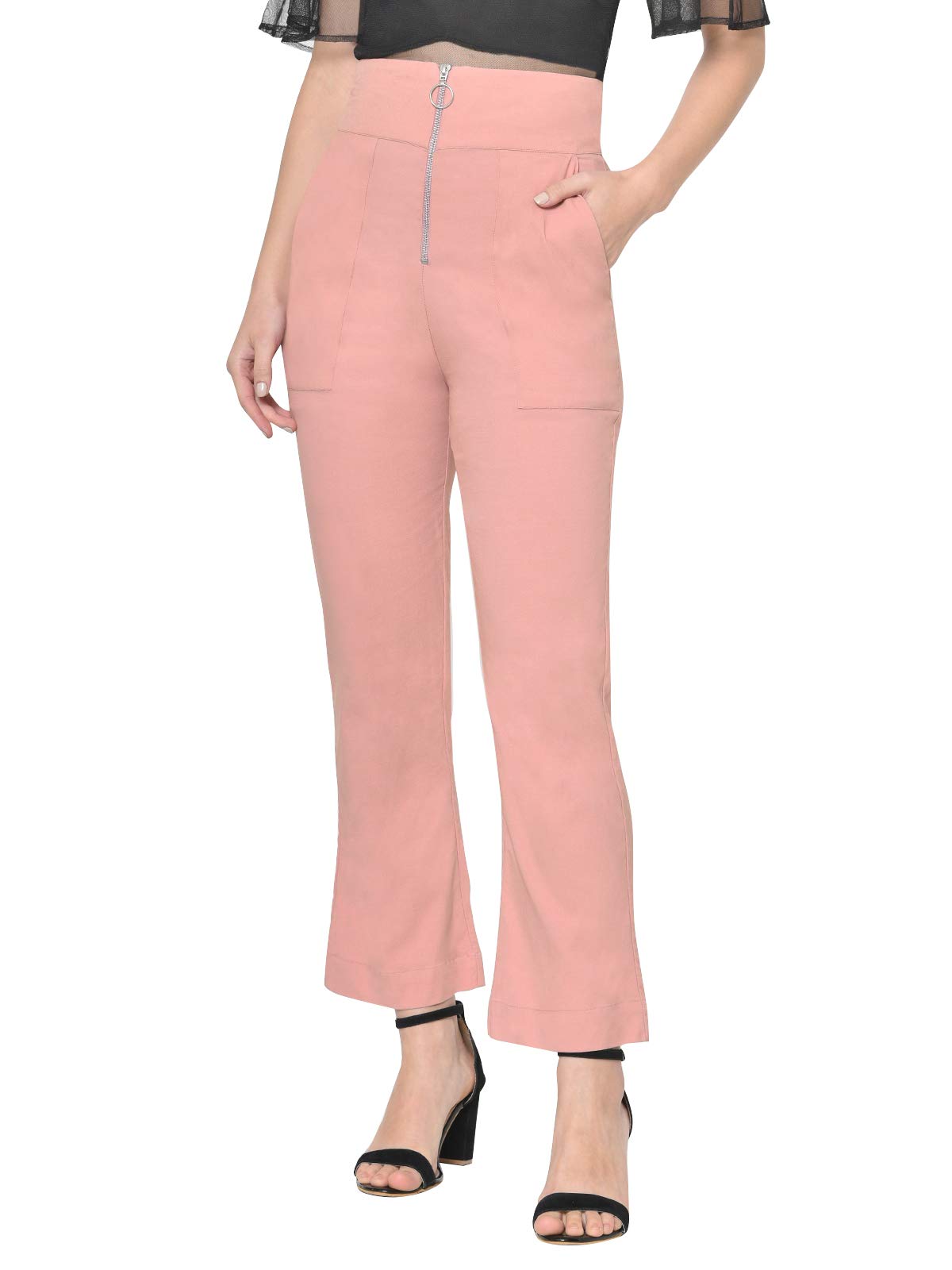 Martini Women Western Stylish High Waist Front Zip Bootcut Trouser (Peach, Size : 28-34)-picture-3