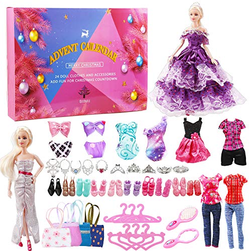 BiiMii 2020 Advent Calendar Doll Clothes and Accessories for Girls Including 10 Complete Cloth Set and 14 Doll Accessories