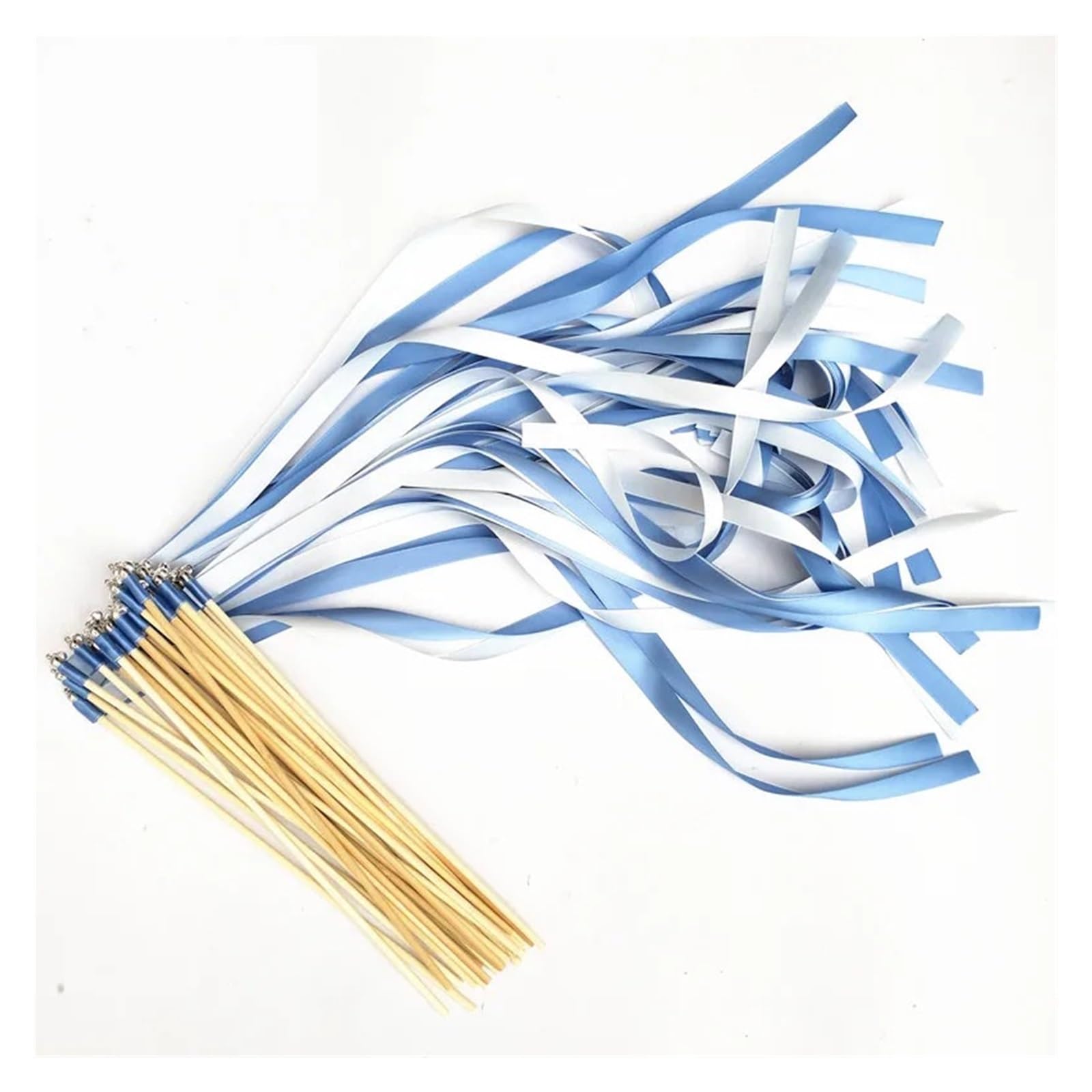 Baguettes de ruban mariage bleu clair avec cloche dorée pour fête - lot de 20 pièces