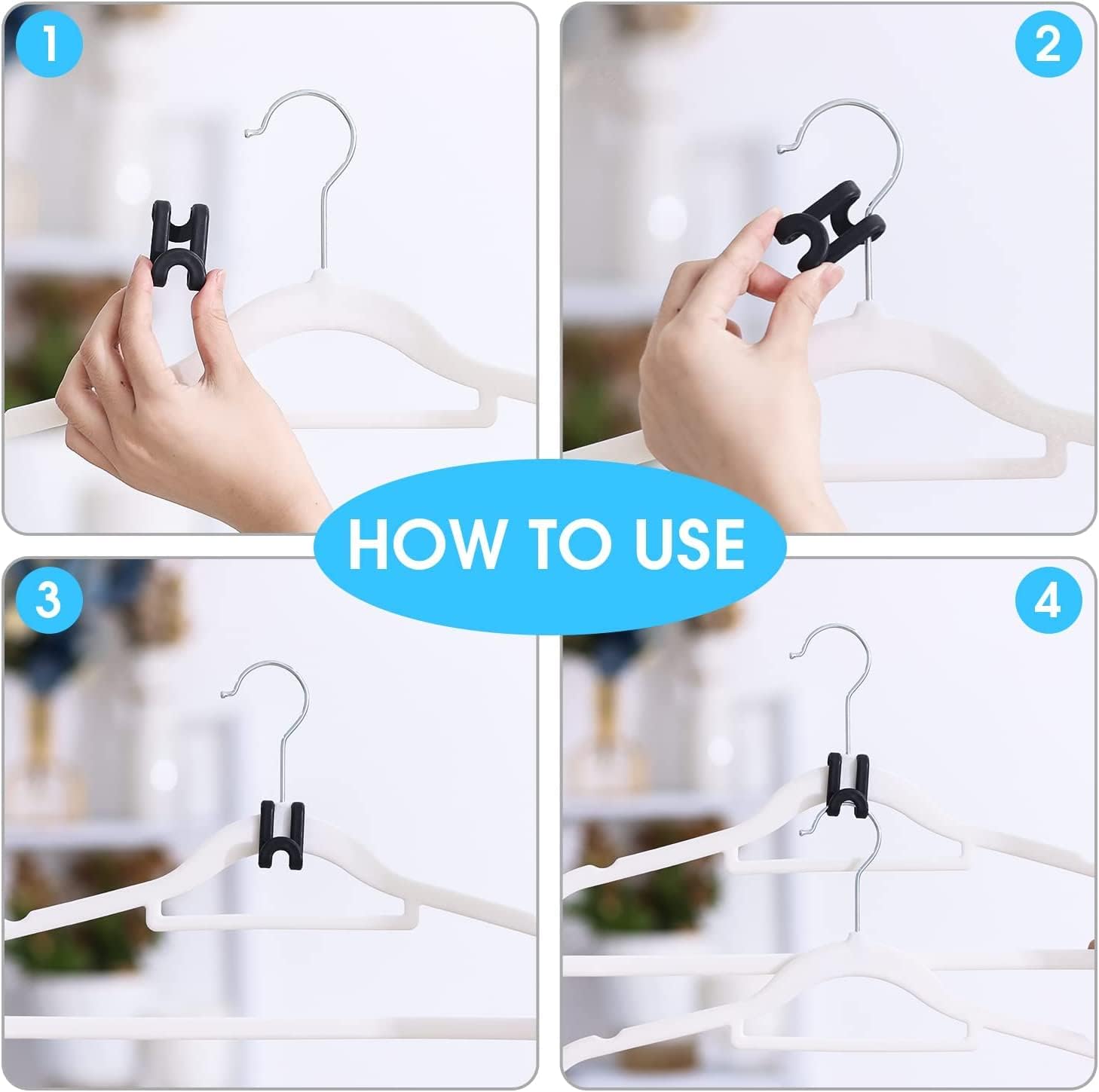 80 PCS Black Clothes Hanger Connector Hooks, Plastic Mini Cascading Hooks Organizer for Stack Clothes Space Saving for Closet Heavy Duty, Black