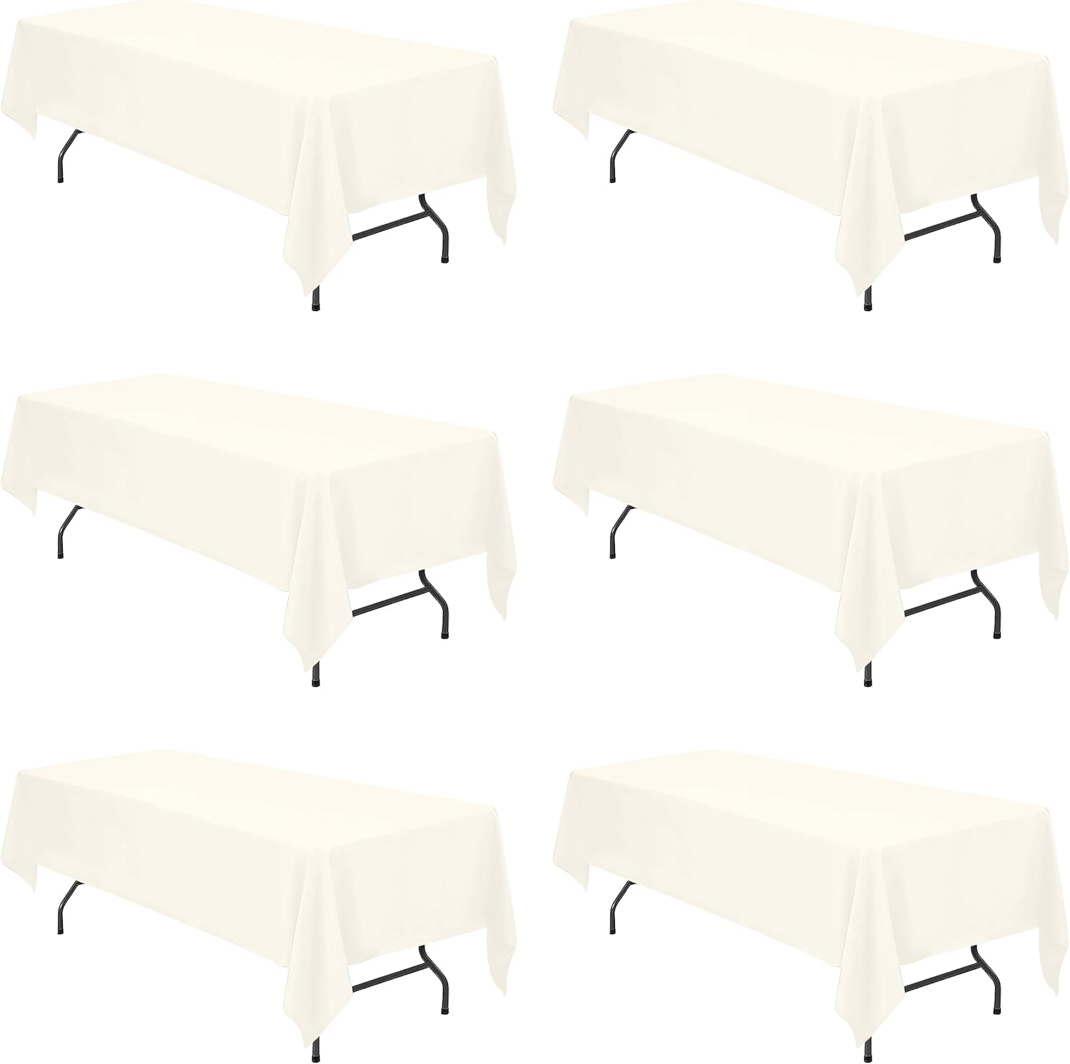 BRILLMAX 6 Pack Ivory Tablecloths for 6 Foot Rectangle Tables 60 x 126 Inch - 150 GSM Polyester Fabric, 15" Standard Drop, Water, Stain & Wrinkle Resistant Cloth Cover for Wedding Dining Buffet