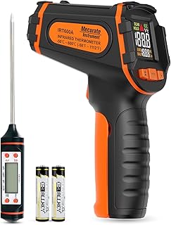 Mecurate Infrared Thermometer Gun -58°F to 1112°F, Laser Temperature Gun with Adjustable Emissivity, Max/Min/Hold for Cooking, BBQ, Freezer, Industrial Use​,with Long Probe Meat Thermometer