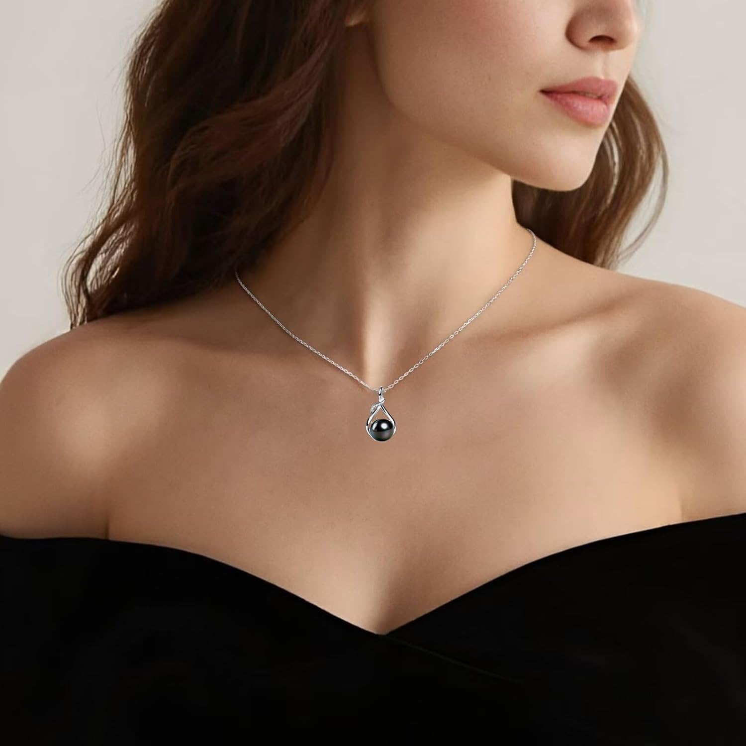 5A Grade Tahitian Black Pearl Pendant Necklace - Noble Elegant Gift for Wife, Mom, Girlfriend, Friend, Wedding, Birthday, Anniversary, S925 Sterling Silver Rhodium Plated Fine Jewelry, Valentine's Day, Christmas Day for Mother's Day Women Everyday Gift - Image 5
