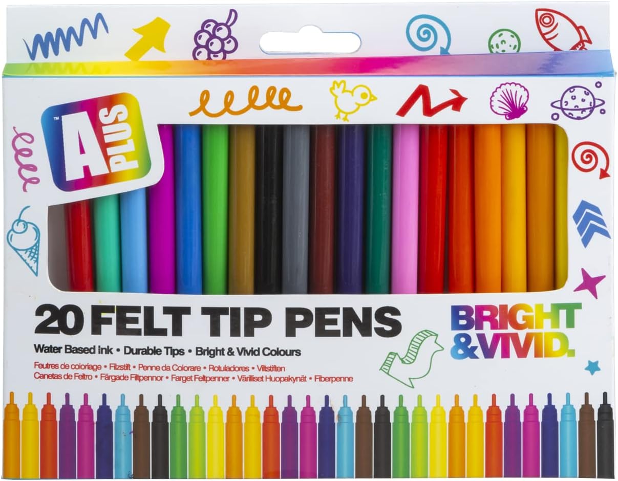 VFM - APlus - Assorted Coloured Felt Tip Pens (20 Pack)