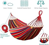 Vista 2 de MOSFiATA Hamaca de campamento de 550 libras mejorada de tela de lona duradera de 11.29 oz, hamacas individuales con dos vigas de equilibrio que