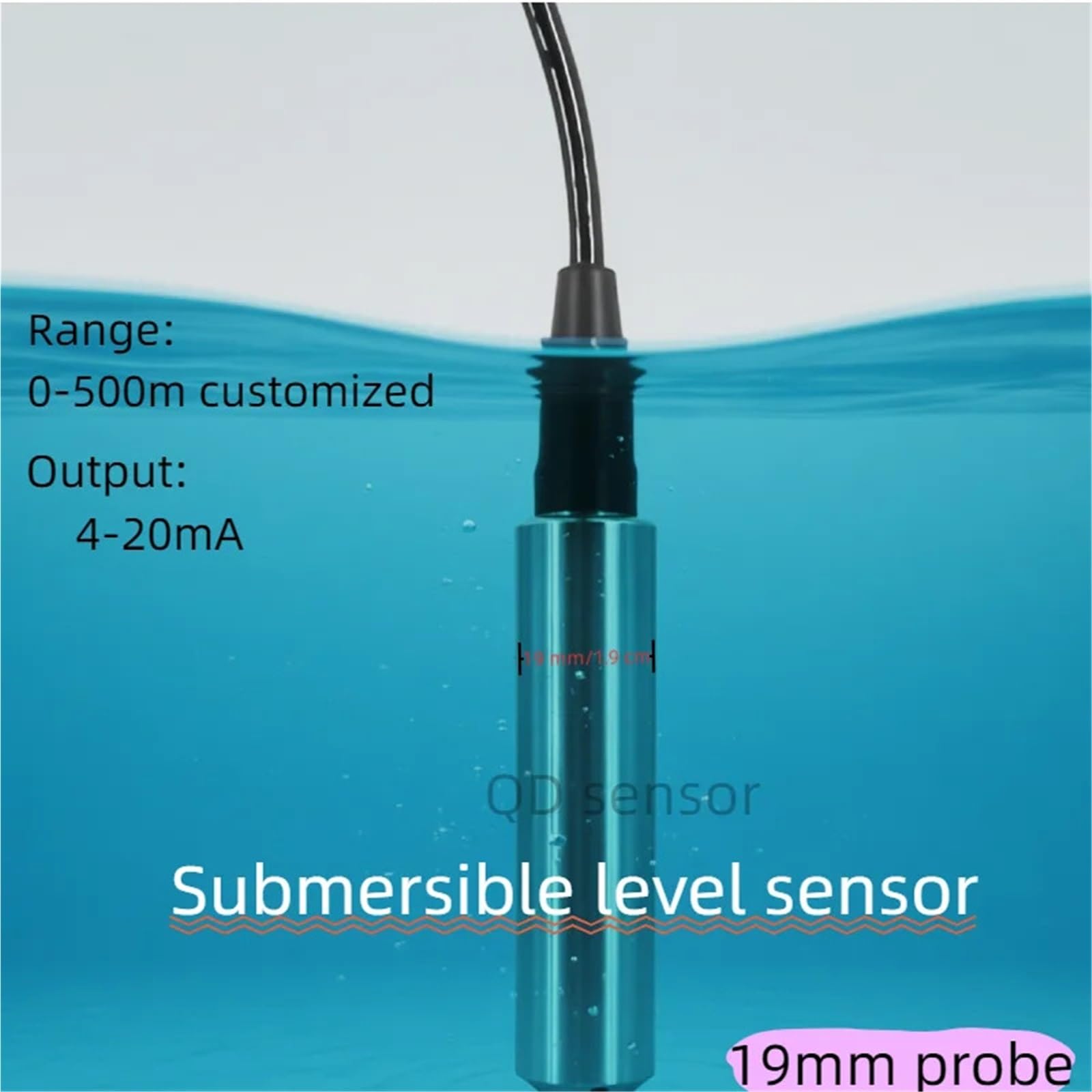 Sensor de nivel de sonda hidrostática SS304, 2 cables, 19mm, 4, 20ma, 5m, 10m, 20m, transmisor de Sensor de nivel de líquido de agua for tanques contra incendios | 5m range 10m cable