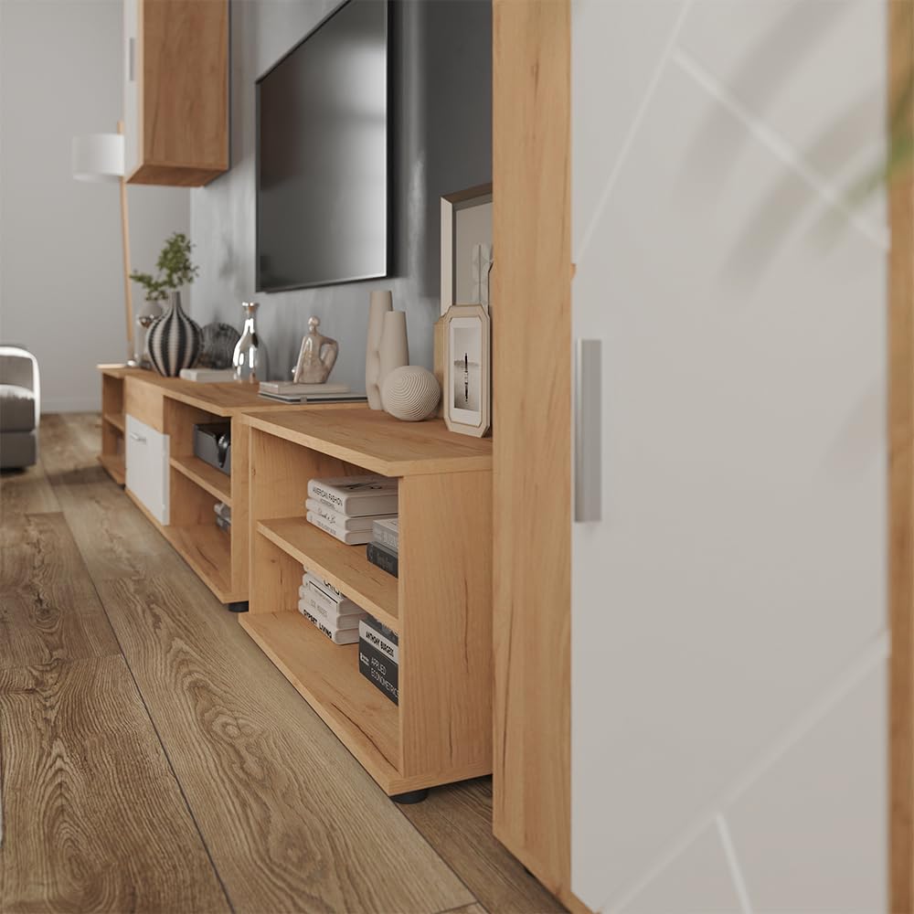 Vicco Parete attrezzata soggiorno Berno, Rovere dorato/Bianco, Set da 6 pezzi