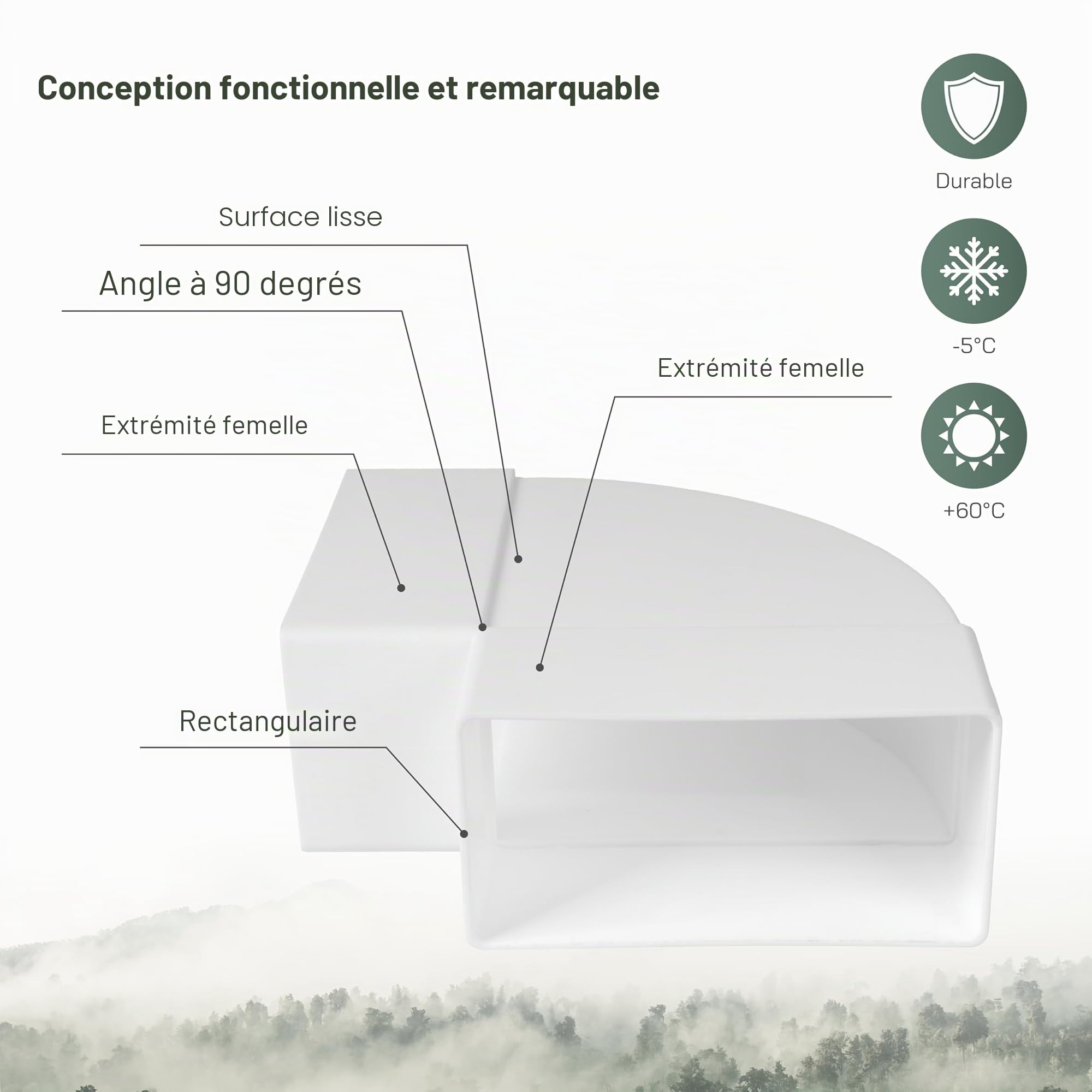 Vent Systems Coude de tuyau rectangulaire horizontal de 220 x 90 mm pour le raccordement des tuyaux. Angle : 90°. Système de ventilation, chauffage, refroidissement.
