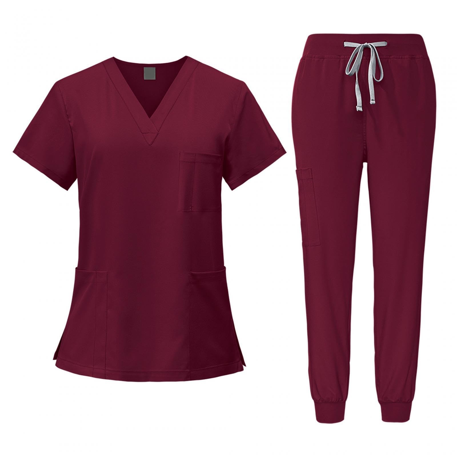 Female Scrub Set Nurse Workwear V Neckline Professional Machine Washable Top and Pants Work Clothing for Beauty Center — view 14