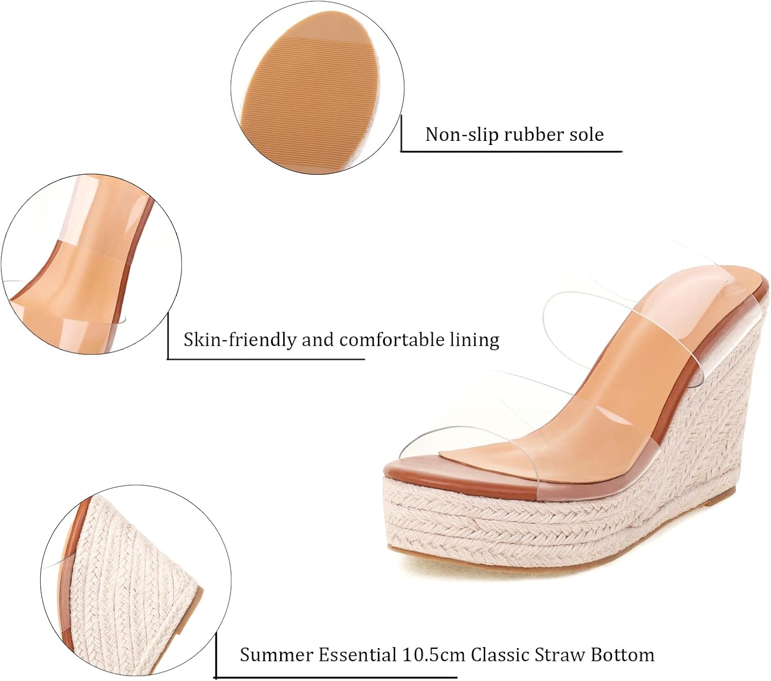VARECOLA Women Slip On Espadrille Platform Wedge Sandals Slide Open Toe Clear High Heel Sandals - Image 7