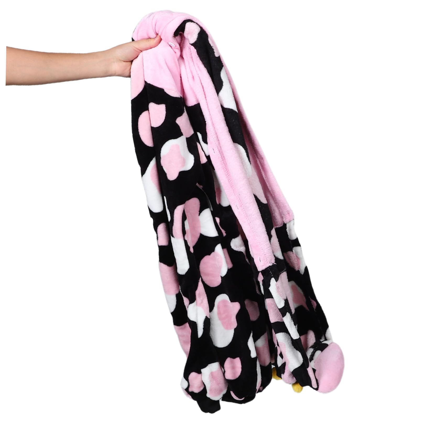 Healeved Pijama Entero Unisex Estampado de Vaca y Flores Rosadas Mono Animal para Carnaval y Disfraz Ropa de Dormir Gruesa y Cálida para Hombre y Mujer XL