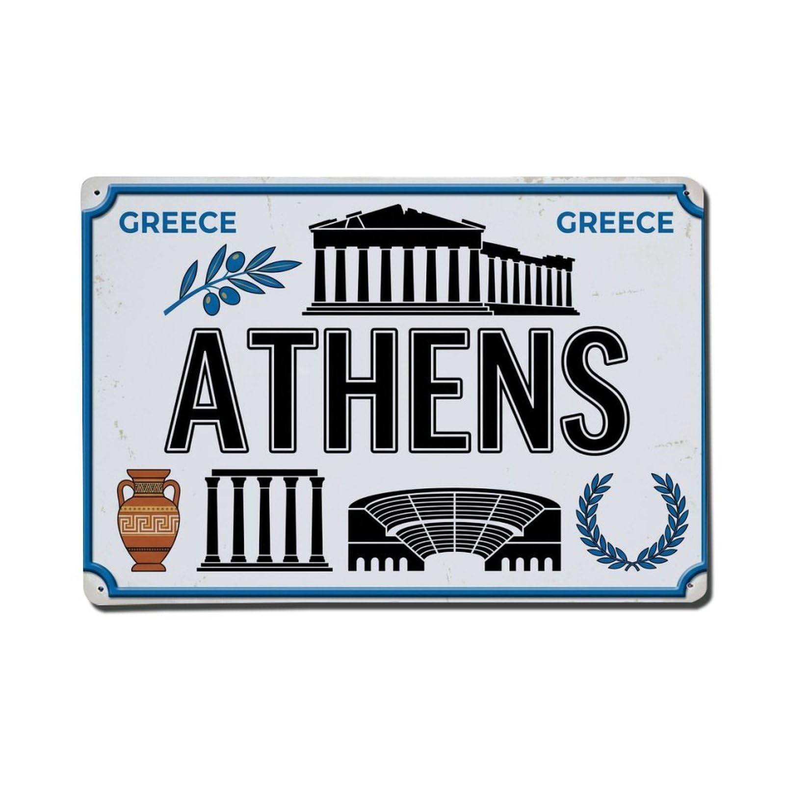 Cxhjca 8X12inch(20X30cm) Vintage Travel Athens Greece Acropolis Olive Metal Tin Sign