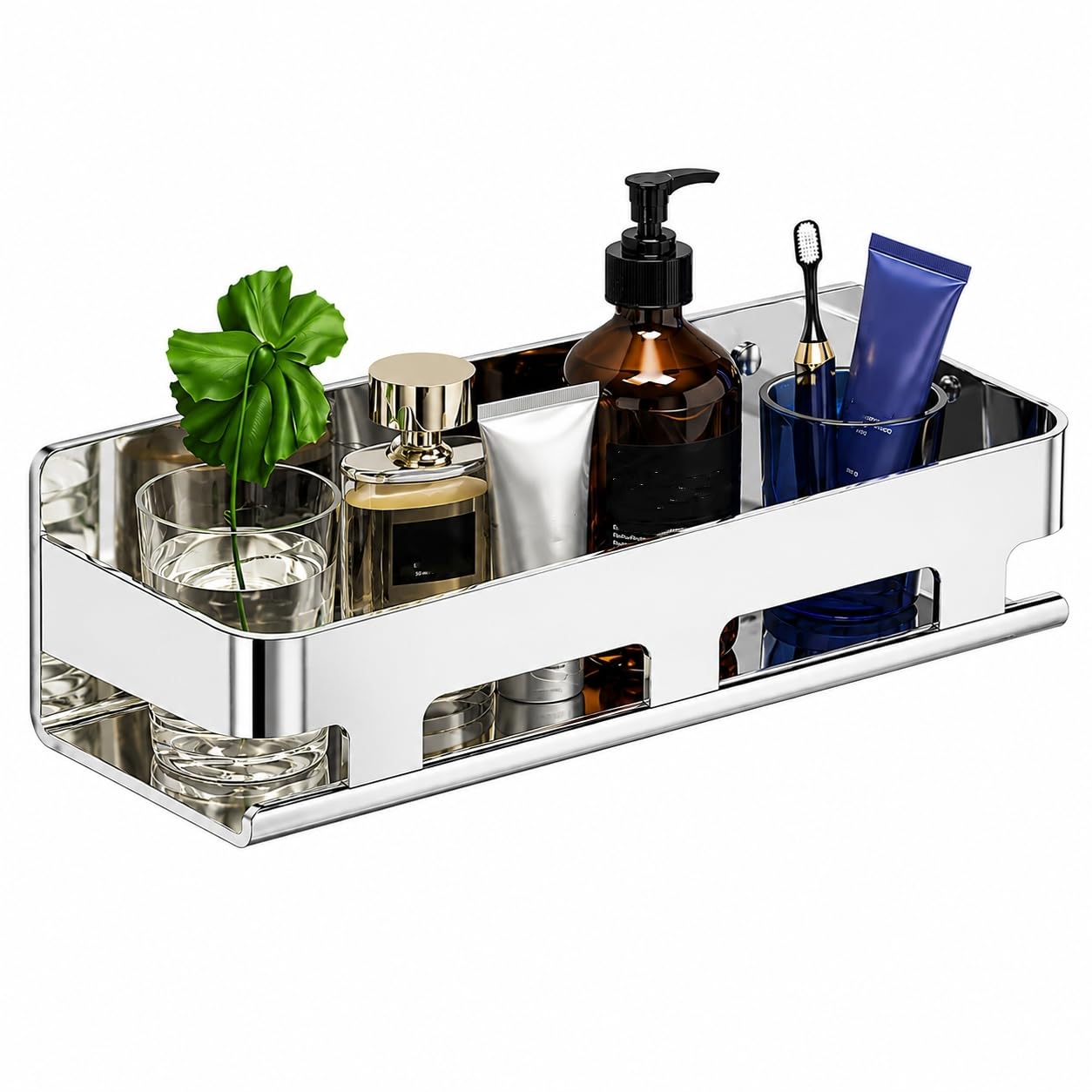 Mensole Doccia senza Fori in Acciaio Inox SUS304 – Porta Shampoo e Bagnoschiuma da Bagno, Organizer Doccia Adesivo Antiruggine, Mensola Bagno Salvaspazio per Bagno Argento