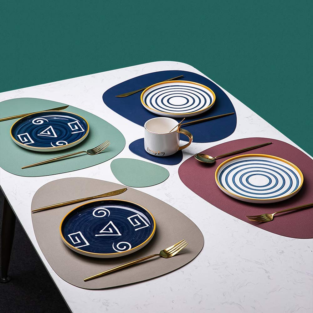 Napperon en Cuir PVC Lavable Tapis de Table Design texturé réversible Durable Isolation Anti-Huile Anti-dérapant Cuisine Salle à Manger Multicolore Disponible, Gris (Bleu)