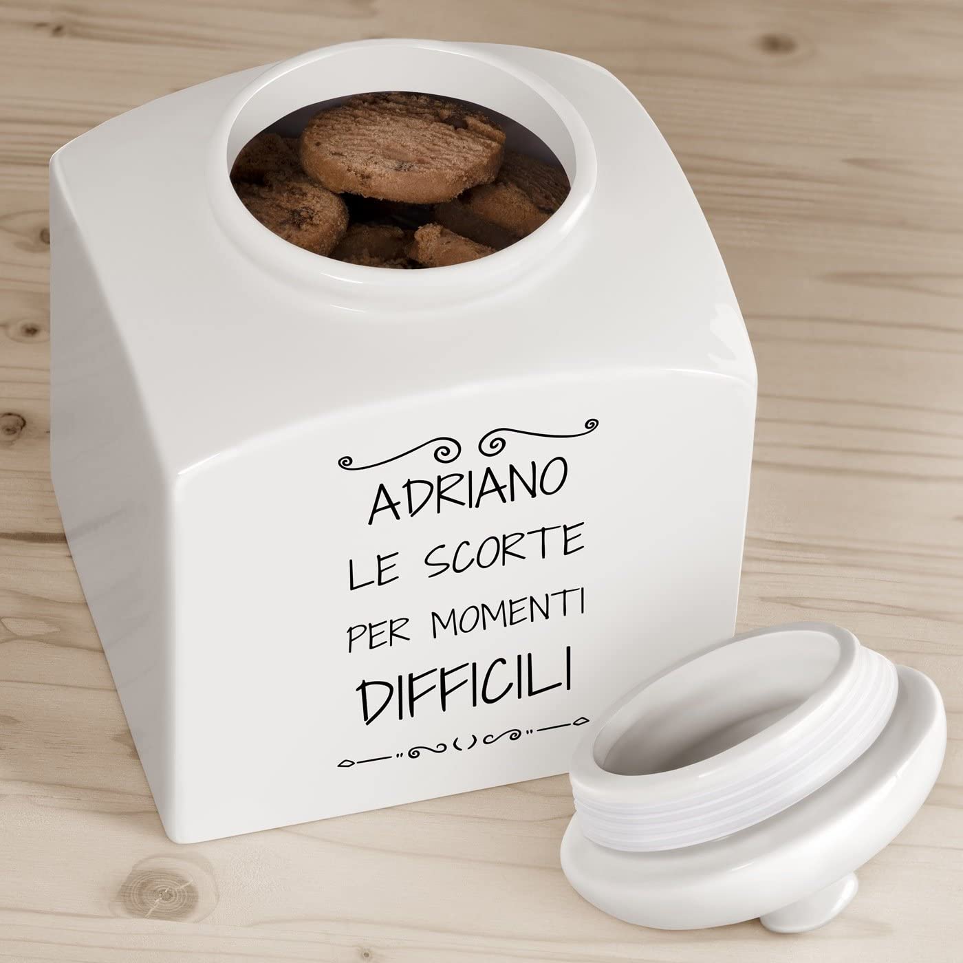 Maverton Barattolo in ceramica - stampa personalizzata - Contenitore per biscotti 3 L - organizer cucina ceramica - barattolo per merendine - pensiero originale per uomo - le scorte
