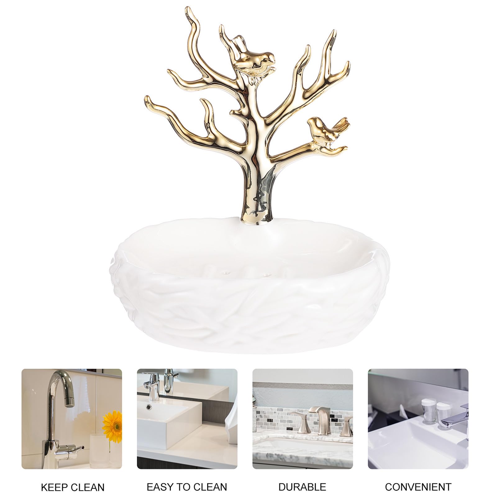 Porta Sapone in Ceramica Bianco Funzione Drenante per Bagno, Design Creativo e Stile Elegante, Mantiene Sapone Asciutto e Ordinato