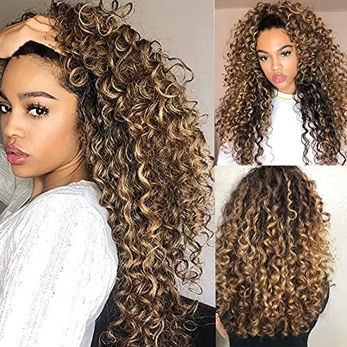 ten chopsticks Hair Kinky Curly 4T/27 HD Transparent 13x4 Lace Frontal Human Hair Wig Honey Blonde Lace Front Deep Wave Wig Brown Curly Wig 180 Density (22 Inch, 13x4 Lace Front Wig 180 Density)