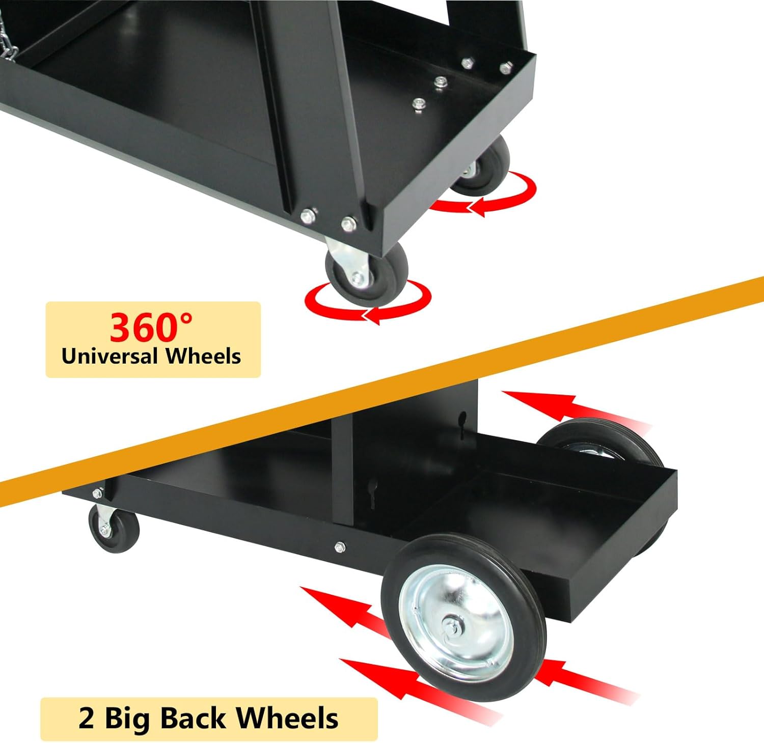 Welding Cart Heavy Duty Welder Cart for MIG/TIG Welder and Plasma Cutter, 3-Tier Welding Cart with Wheels Handles and Gas Tank Holder, Black, 27.7" x 11.4" x 29.7"