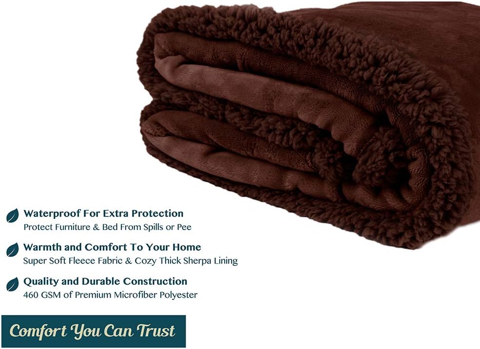 PAVILIA Waterproof Blanket for Couch, Sofa | Waterproof Dog Blanket for Large Dog, Puppy, Cat | Pet Blanket Protector | Plush Soft Warm Fuzzy Sherpa Blanket Bed Throw, Brown, 60x80 - Image 5