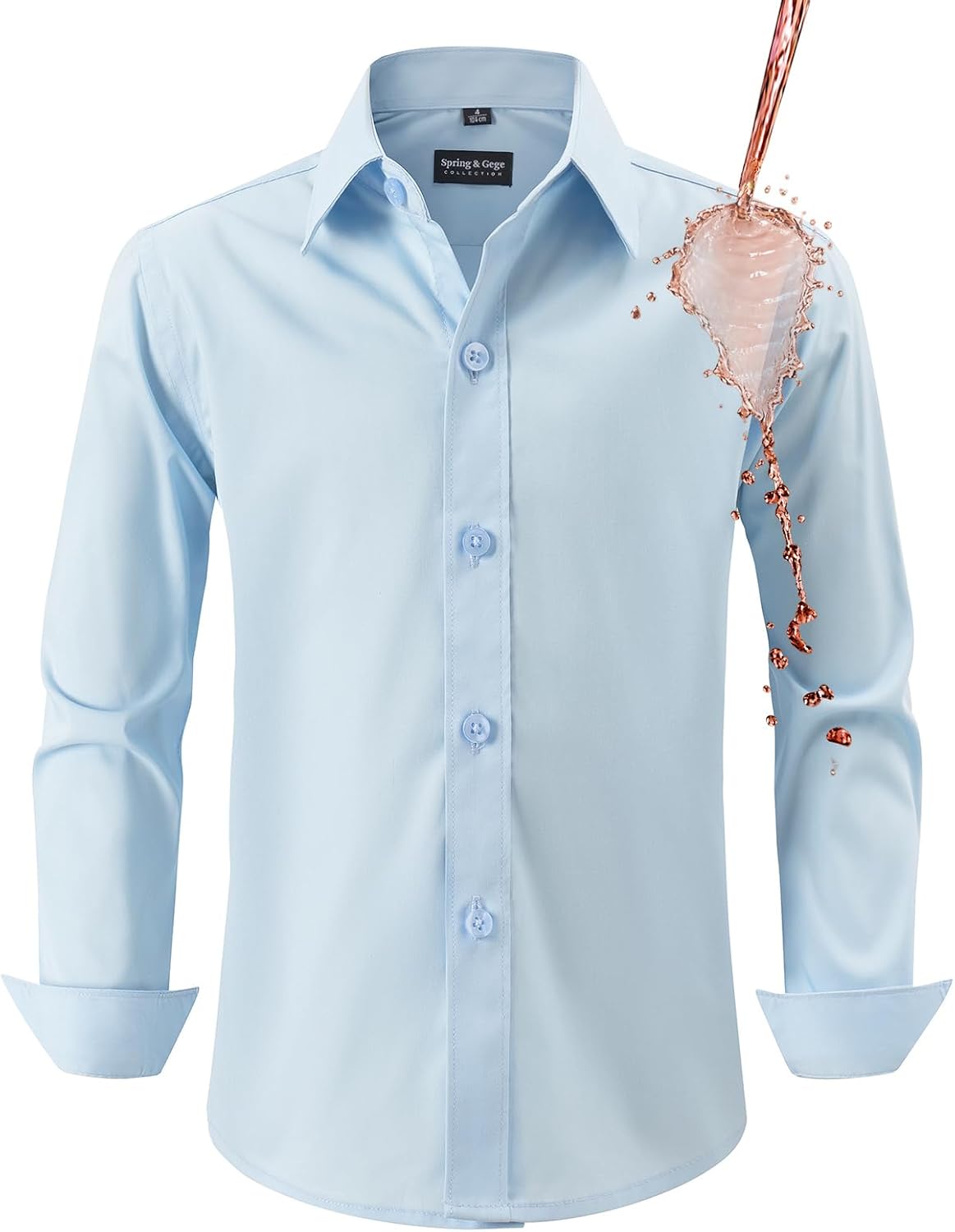 Spring&Gege Boys Stain Resistant Stretch Dress Shirt Long Sleeve Button Down Shirt for School Uniform Formal Wedding Church