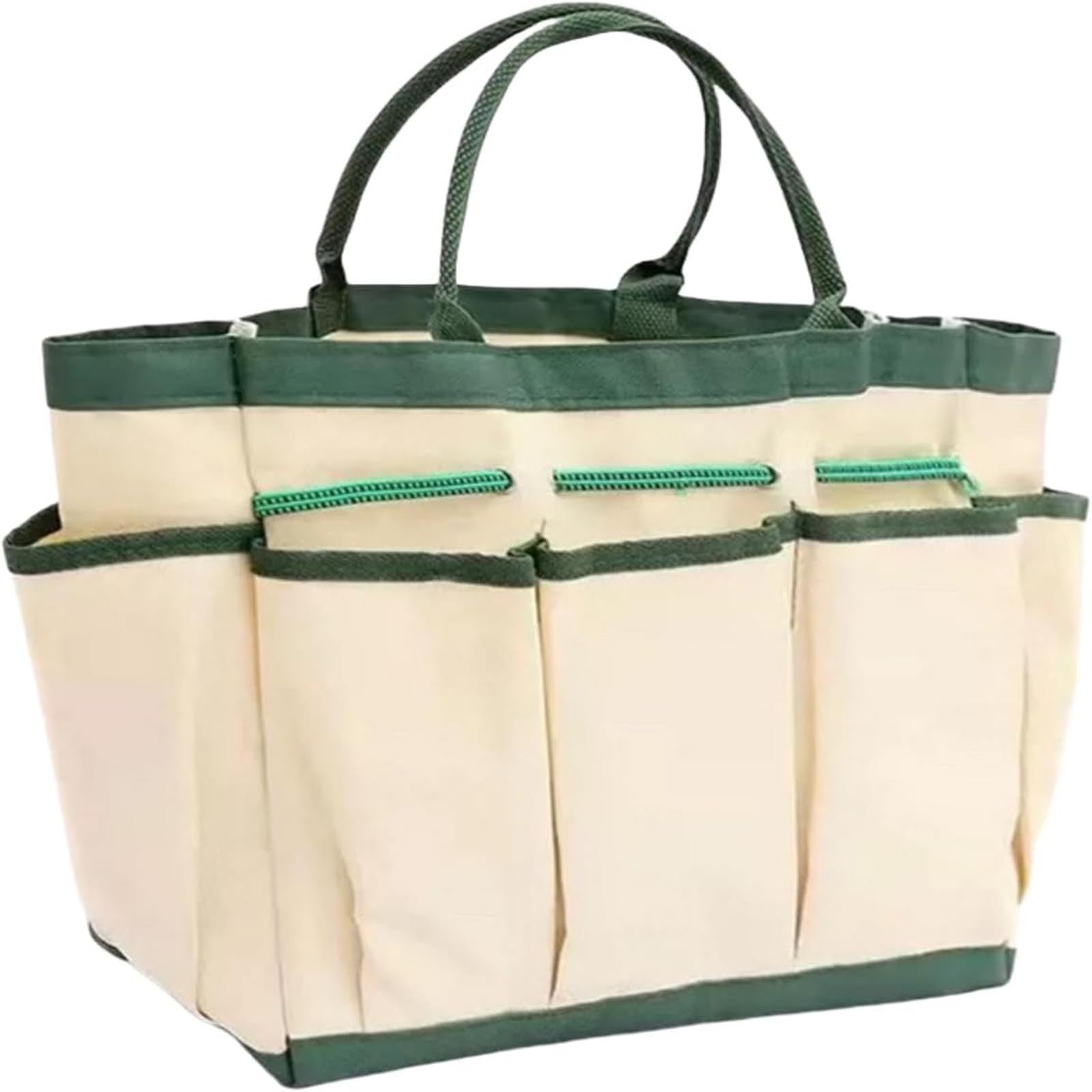 Senvitate Garden Tool Organizer, Garden Tool Bag with 8 Pockets, Garden Tote Bag for Women Men, Small Gardening Tool Set Storage Bag for Gardeners (Beige)