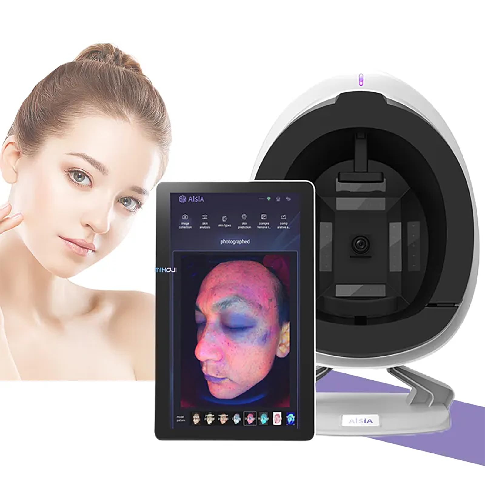 Analizador Detector Piel AI, Instrumento Análisis Facial con Detección 8 Espectros Y 17 Elementos,predicción Piel Simulada 3D Y Predicción Análisis Síntomas Piel,Informe Almacenamiento En Nube