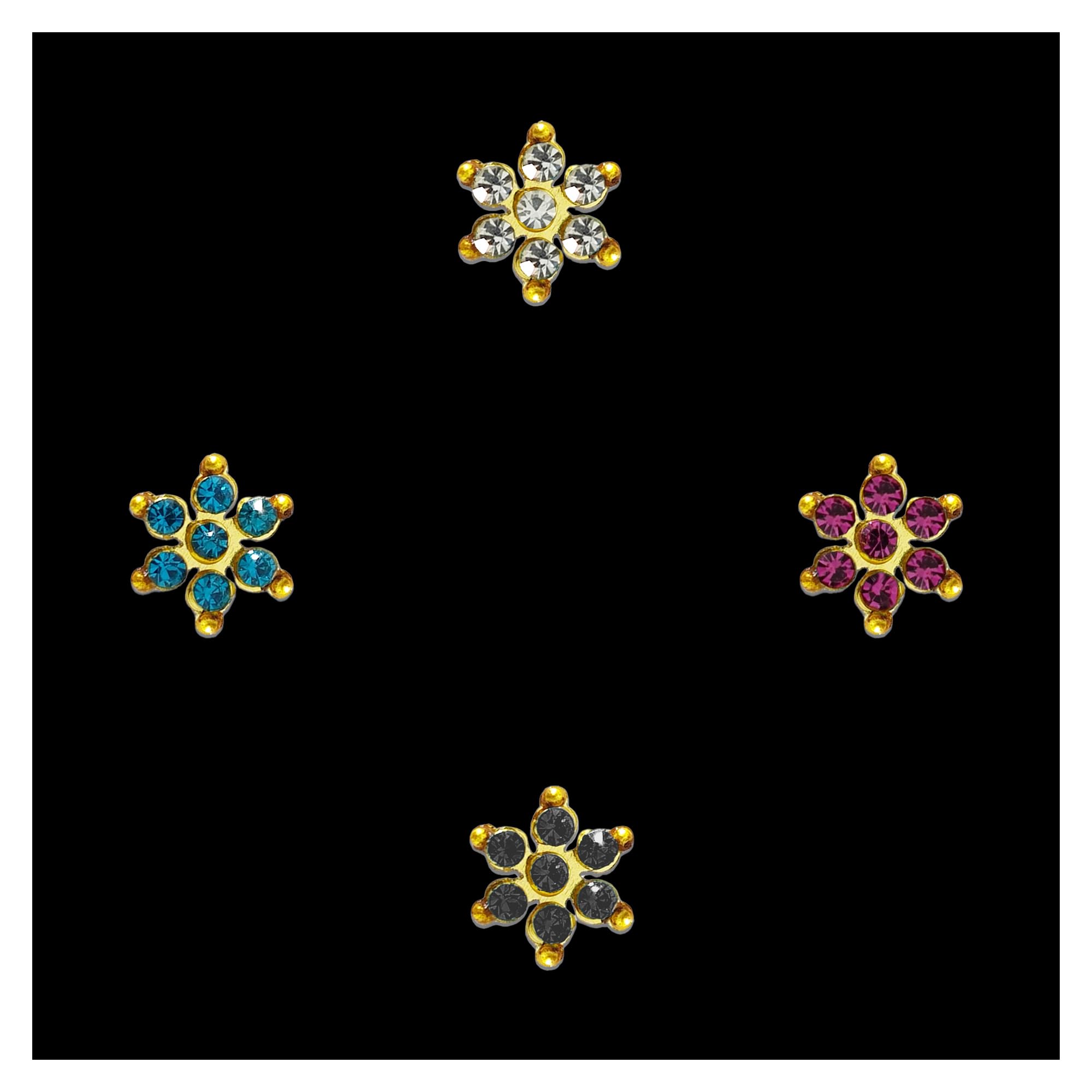Comet Busters® Stick-On Nose Bindis – No Piercing – Golden Crystal Nose Studs – Reusable – Pack of 4 – Multicolor Floral Star Design – Nose Bindi Stickers for Women & Girls (ONS012)-picture-23