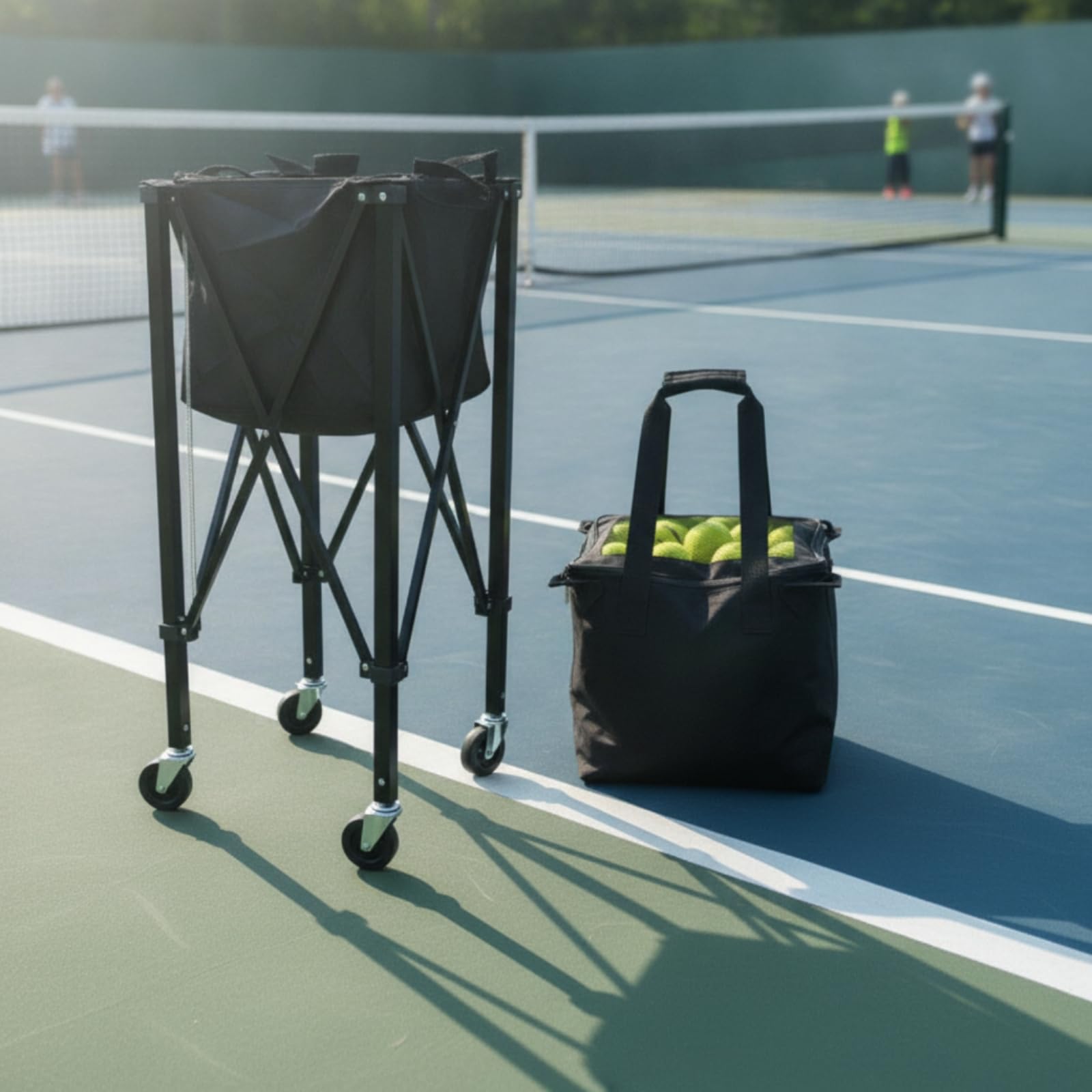 Amagogo Raccoglipalline da Tennis Carrello Raccattapalle Carrello Palline Contenitore Pieghevole con Ruote Girevoli Manici Superiori E Telaio in Ferro Leggero