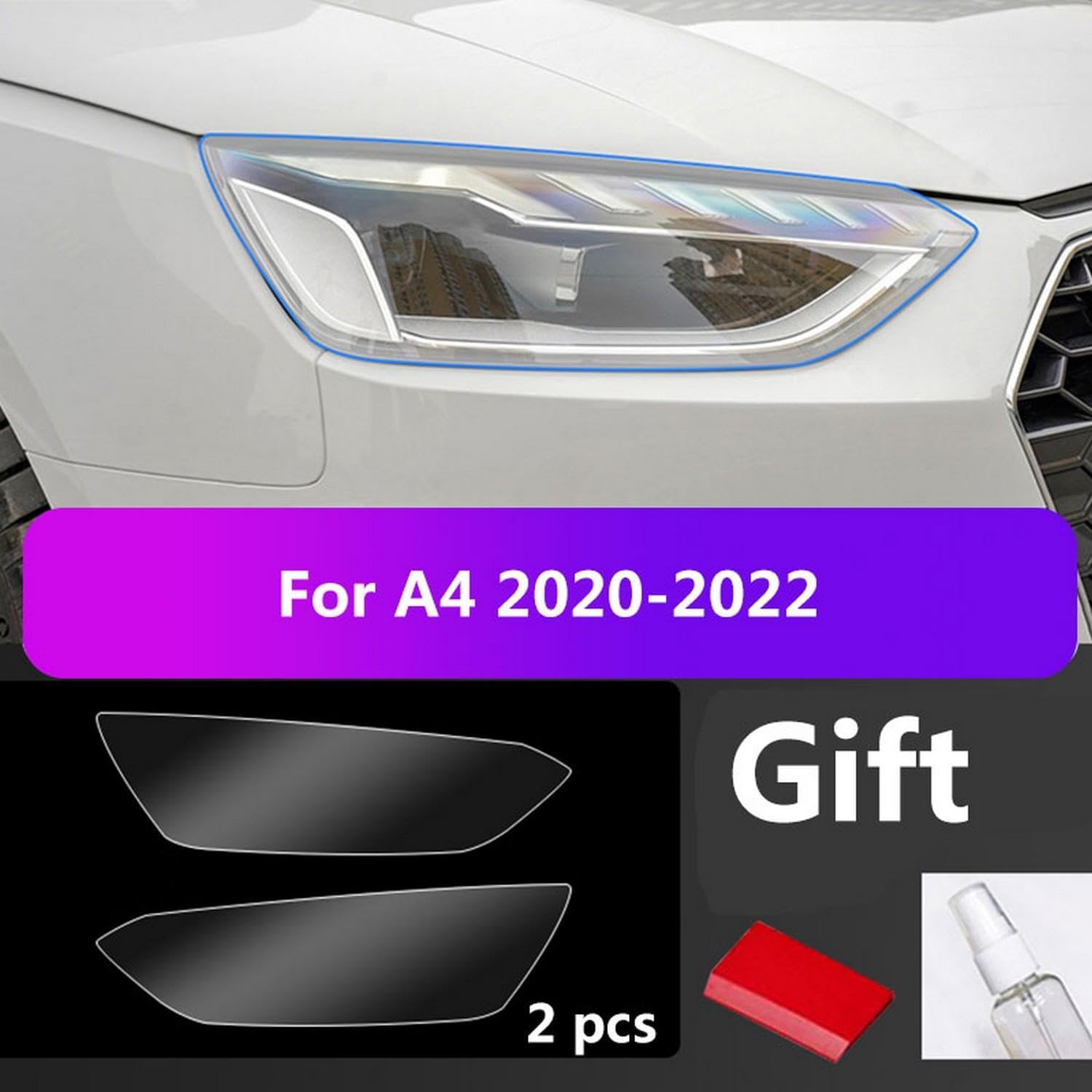 JCAKES 2Pcs Car Headlight Covers Protective Film Transparent Balck Sticker Accessories Anti Scratch Auto Repair，for Audi A4 B8 B9 2017-2022