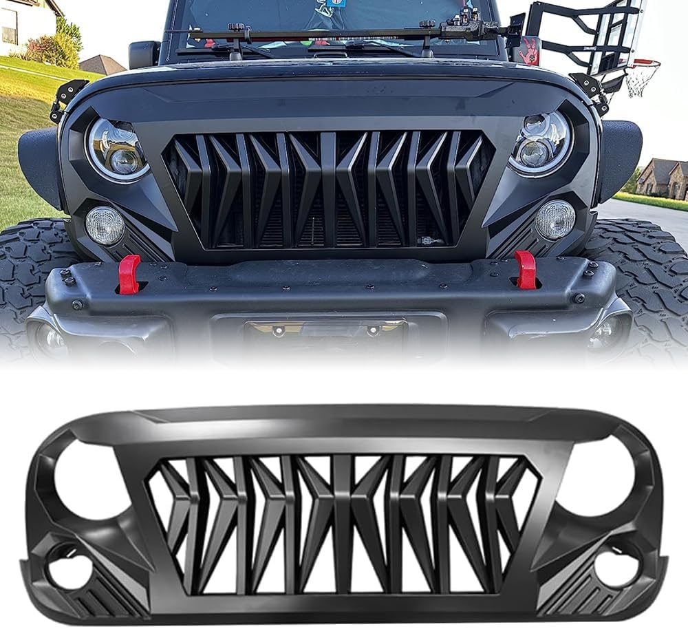 Front Grille For Jeep Wrangler JK Rubicon Sahara Sport Unlimited 2007-2018 Matte Black Shark Grill
