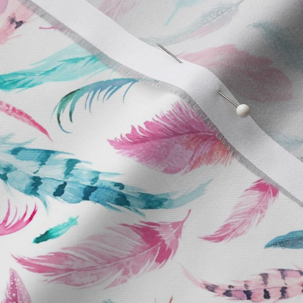 Spoonflower Fabric - Feather, Watercolor, Aqua, Pink, Pastel, Girl, Dream Catcher Printed on Organic Cotton Sateen Fabric by The Yard - Sewing Quilting Apparel Home Decor