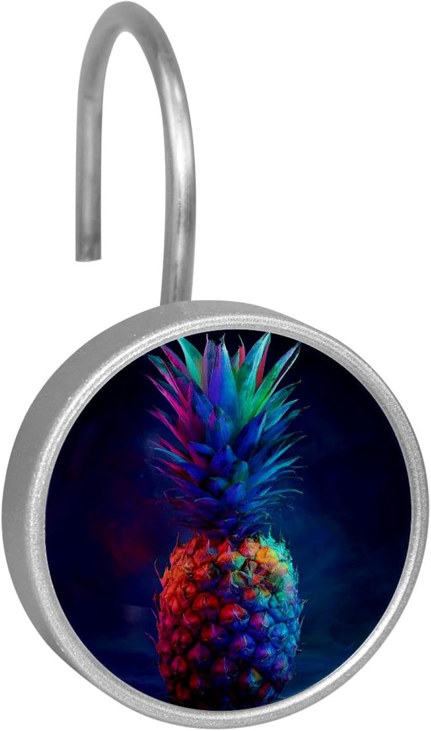 Colorful Pineapple Tropical (2) Rolling Shower Curtain Hooks,Clear Crystal Glass Art Decorative Stainless Bath Bathroom Set 12 Pcs
