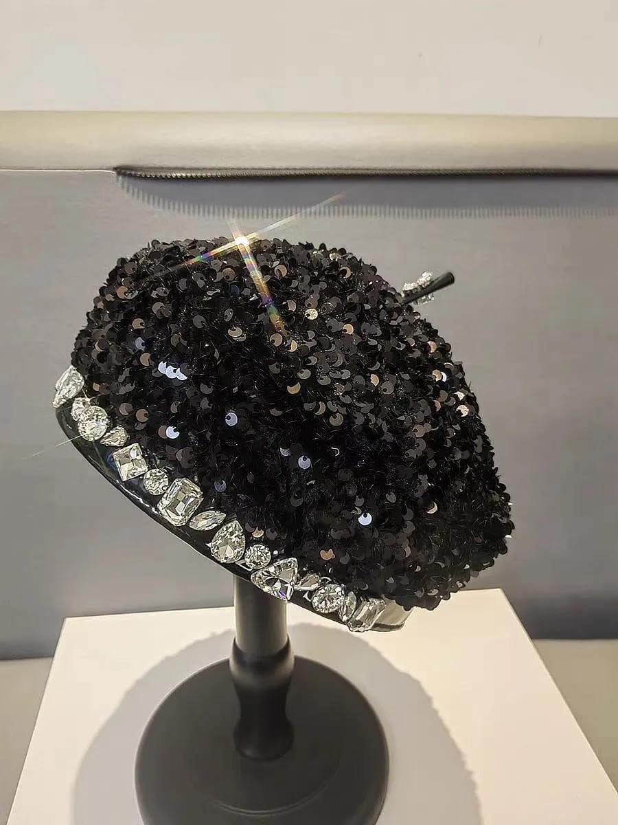 Party Sequin Beret Cap Fashion Nightclub Headwear for Women Painter Hat