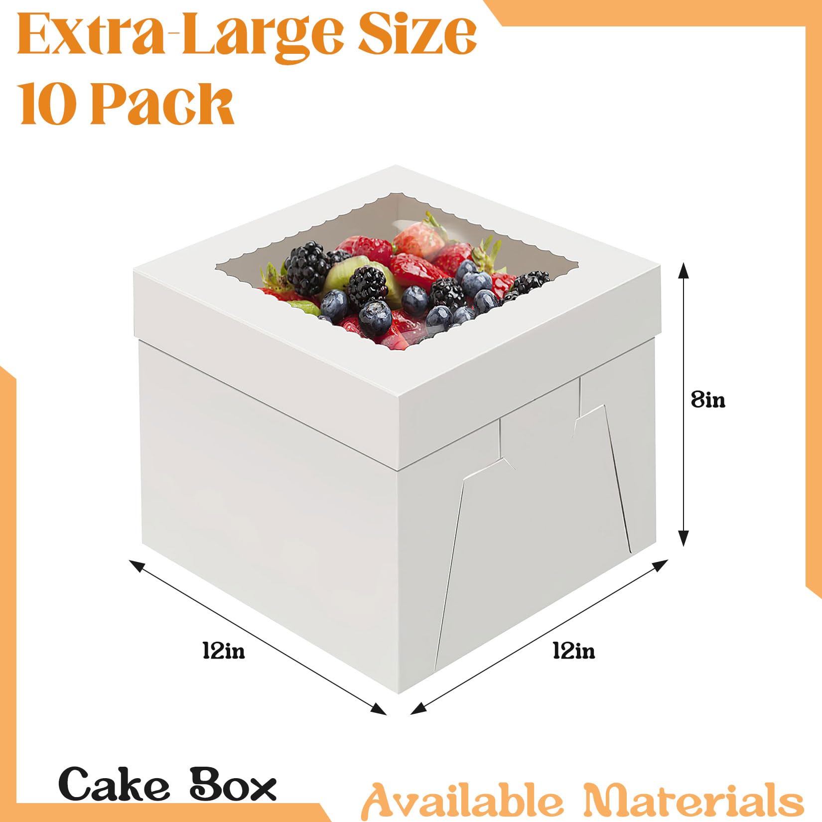 10 pezzi Scatola per torte 30x30x20 cm, Scatola per torte in cartone con finestra trasparente, Scatola per torte riutilizzabile in cartone (10, Bianco, 30 cm)