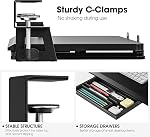 FENGE Under Desk Keyboard Tray Pull Out Keyboard Drawer Sturdy C Clamp Mount, 25.6 x 11.8 inch Ergonomic Design with Pencil Case and Phone Holder, Black