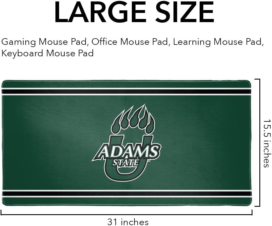 Adams State University ASU Grizzlies Primary Logo Stripes Large Gaming Mouse Pad Desk Mat with Stitched Edges, Non-Slip Base for Gamer, Home and Office, 31.5 x 15.7