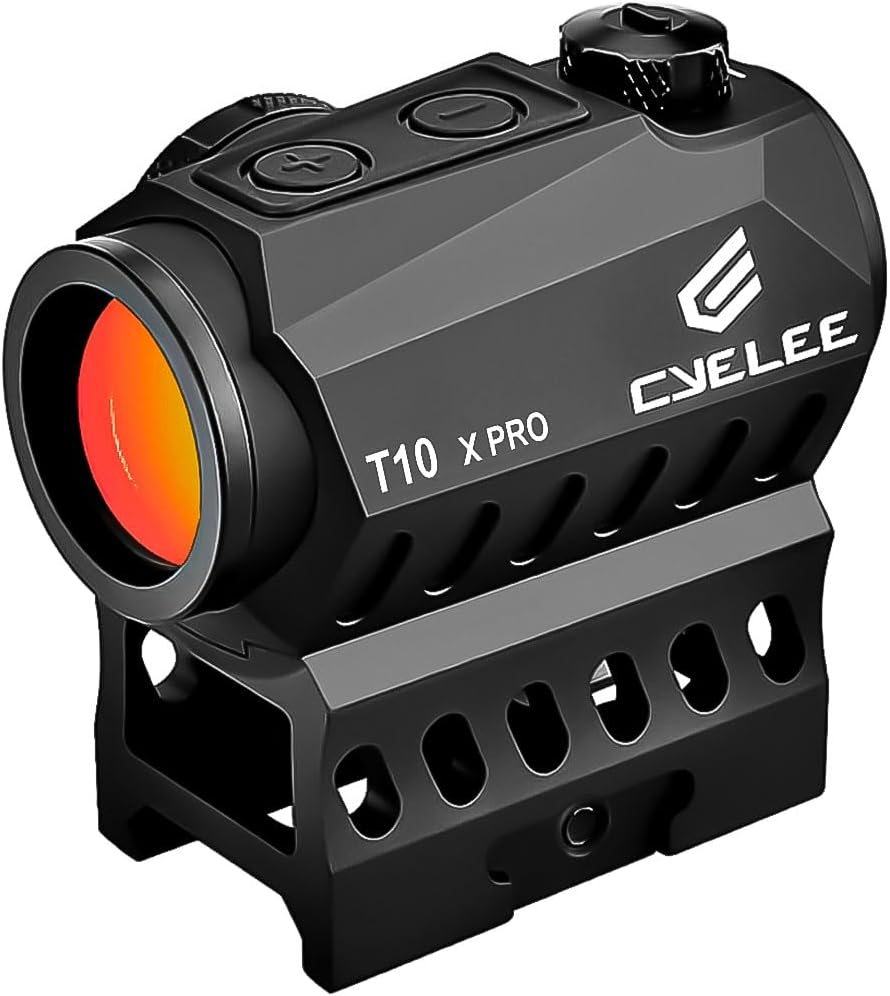 Cyelee T10 X PRO Multi-Reticle Red Dot Sight Shake Awake Rifle Scope 1x 20mm - 30 MOA Circle & 2MOA Dot with Absolute Co Witness Riser