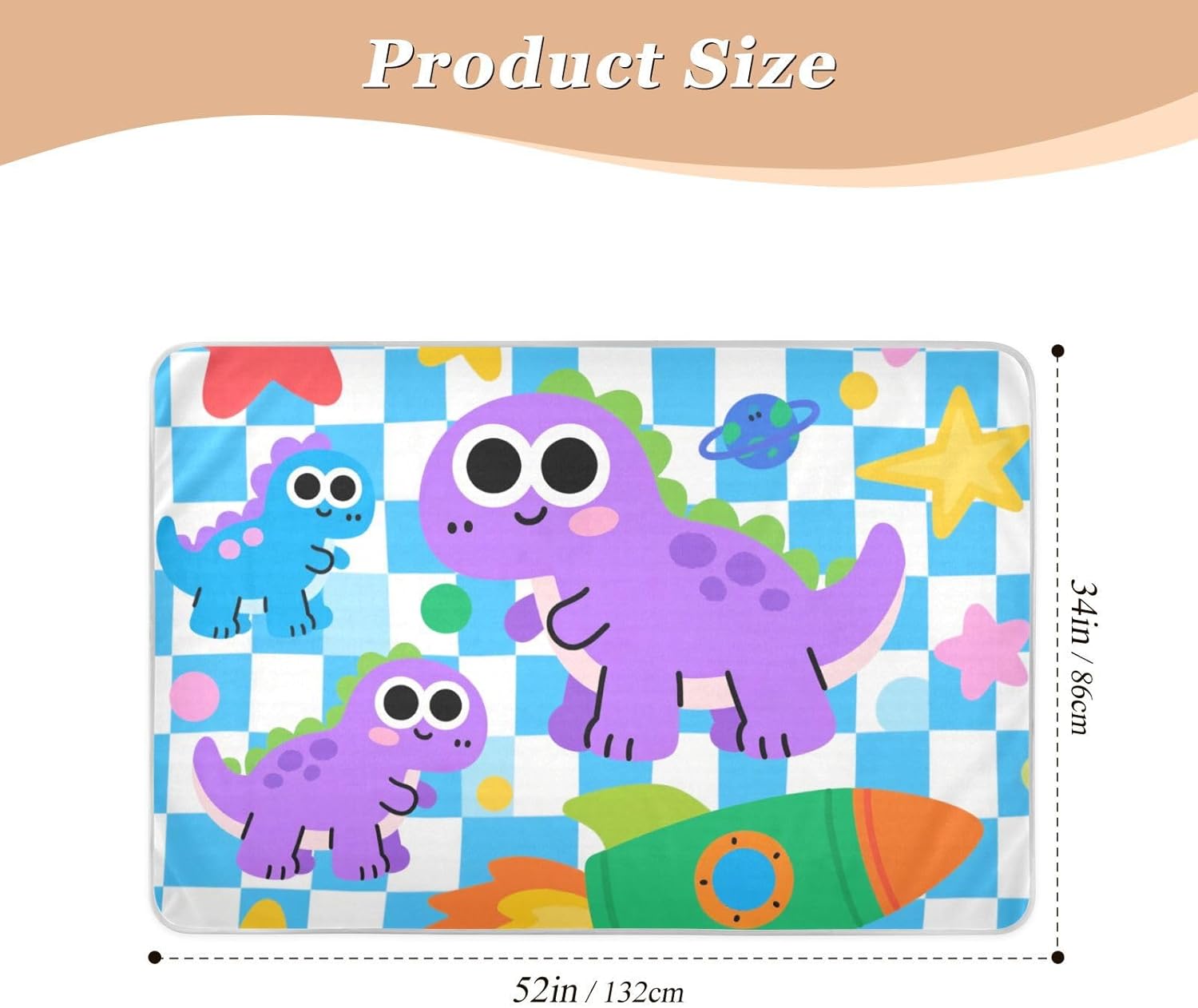 Cute Cartoon Purple Dinosaur Extra Large Resuable Toddler Mattress Pads Waterproof Washable Sheet Cover Underpads Machine Washable Toddler Bedding Products for Baby Boys Girls , 52" L x 34" W