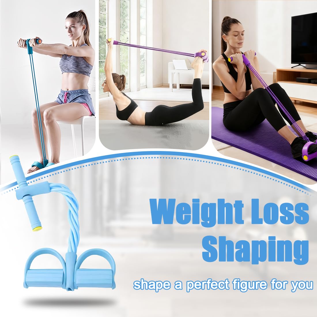 XPEX 1 PCS Fascia di resistenza per pedale(blu),fasce elastiche per allenamento, 6 tubi, corda elastica con pedale, elastici palestra, attrezzatura per esercizi per uso domestico.