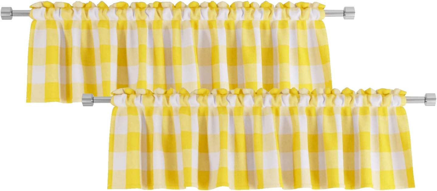 Aiking Home Window Valances 2Panels Picnic Checkered Pattern Kitchen Valances