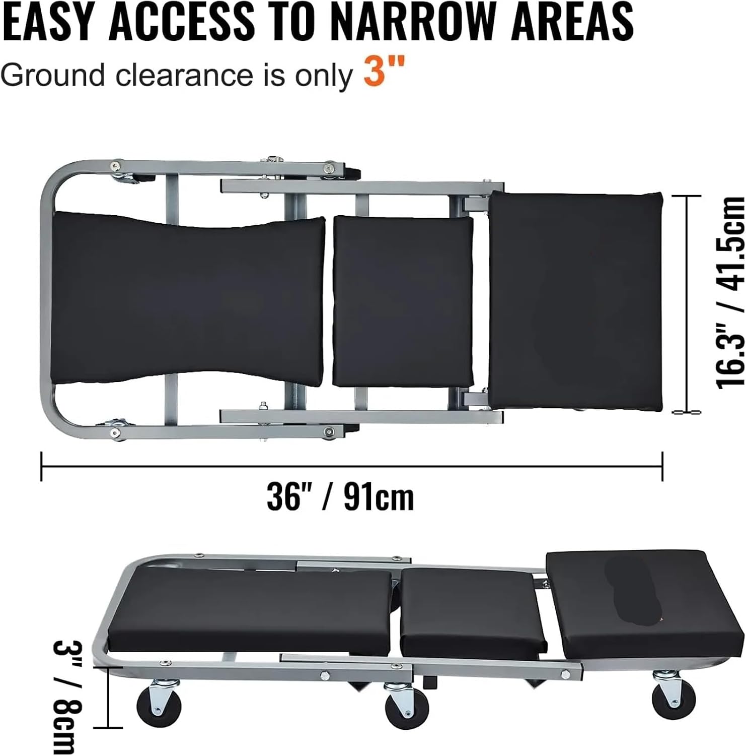 Under Car Roller Creeper Mechanic Creeper, 36" Z Seat, Low Profile with 6 pcs Wheels in Garage/Shop for Fathers Day